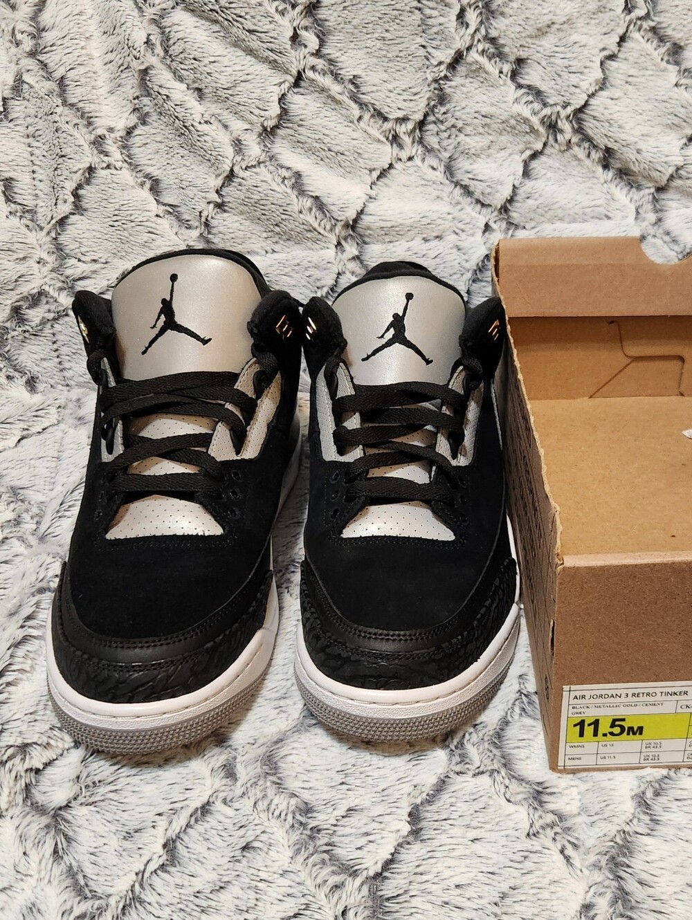 Air Jordan 3 Retro Black and Metallic Silver Sneakers